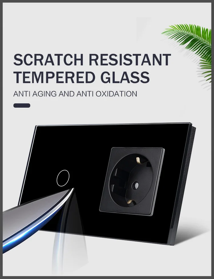 WIFI Light Switch with Socket 1 Gang 1 Way Switch and Socket Modern EU smart switch push button