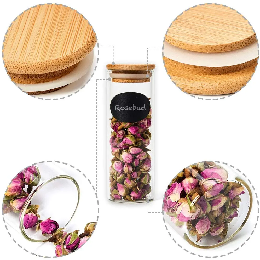 Hot Selling Kitchen Storage Glass  Round Bottle 200Ml  Rice Storage Bamboo Lids Glass Storage Jar