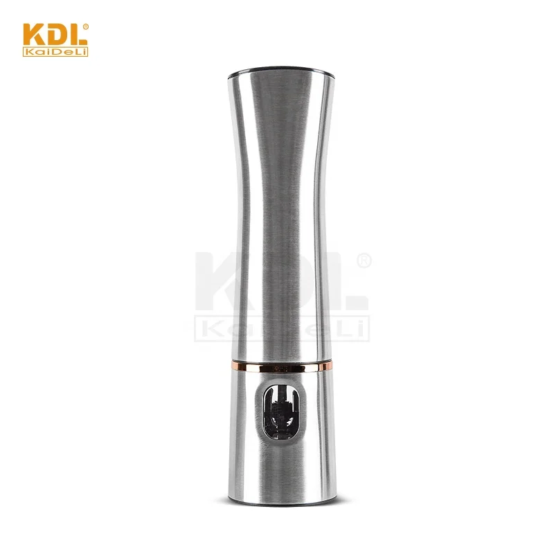 6 AAA batteries operated stainless steel electric pepper grinder salt mill with white LED light and adjuster