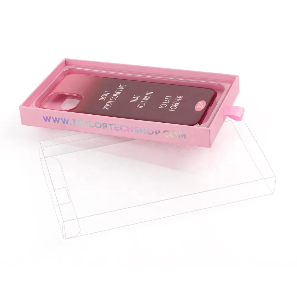 cmyk offset printing free design free sample luxury rigid pink custom mobile phone case packaging drawer box