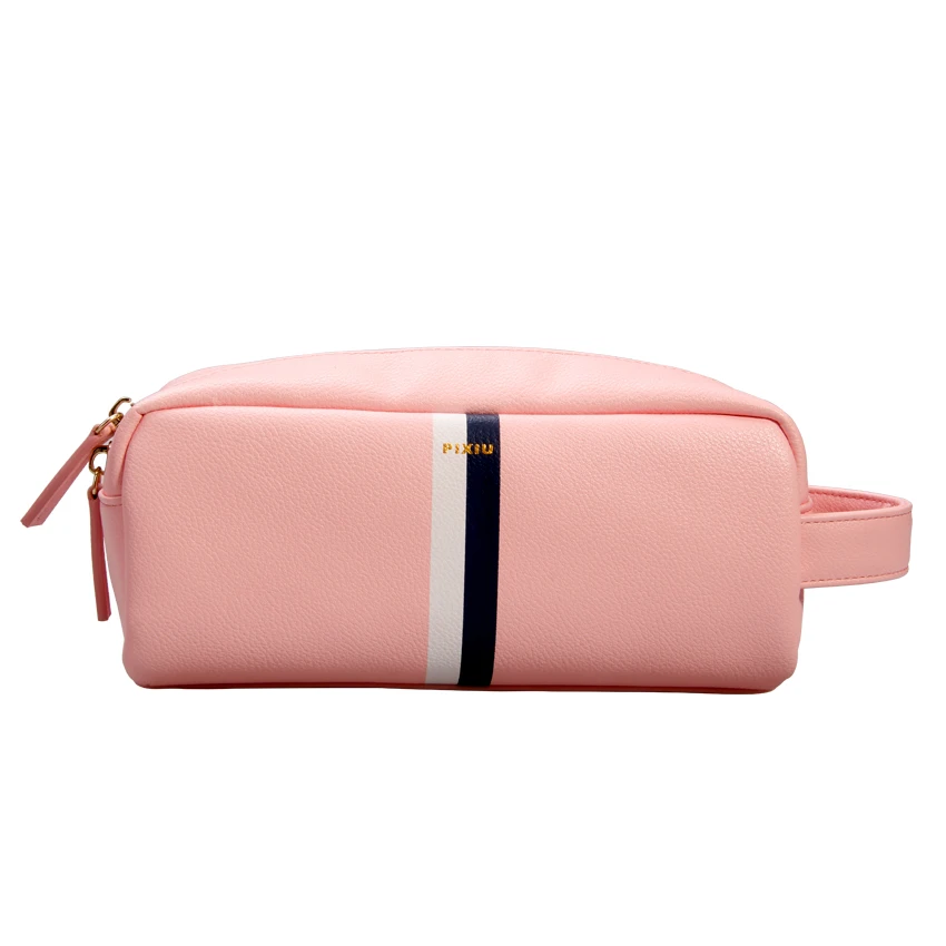 Women Pink PU Leather Quilted Travel Toiletry Bag lagy makeup bag