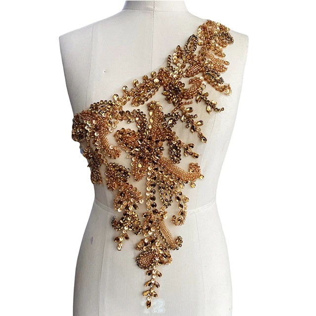 Fashion beaded bodice lace appliques bridal skyblue Rhinestone silver beading crystal applique bodice For bridal Wedding dress
