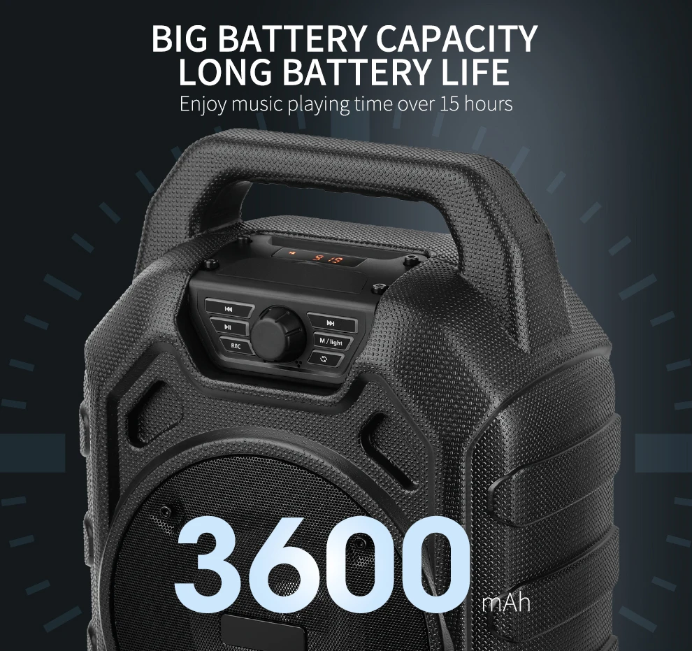 New Outdoor Portable Waterproof Subwoofer Karaoke BT Speakers, Colorful LED With Super Bass