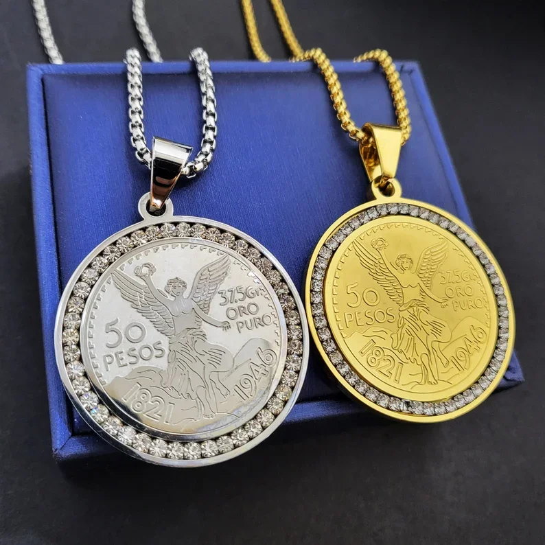 Iced out custom 925 silver 50 Pesos Centenario Mexican Coin Charm VVS moissanite diamond chain Pendant