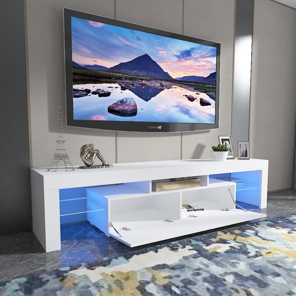 Подставка для телевизора 200 см, светодиодная подсветка с высоким блеском, плавающая Подставка для телевизора с 2 выдвижными ящиками