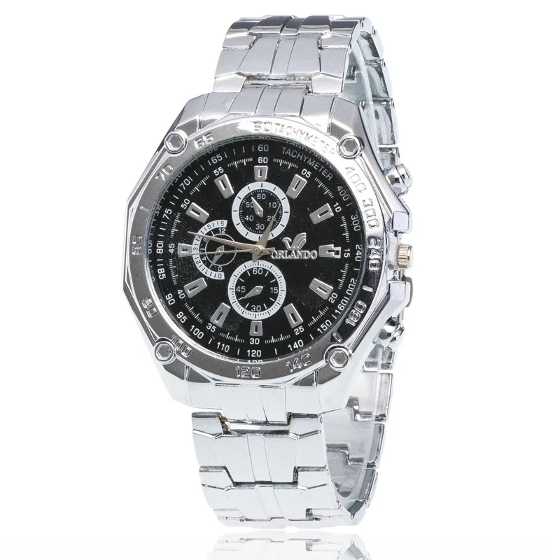 Simplicity Three Eye Six Stitches Calendar Clock Stainless Steel Digital Watch Mens Sports Quartz Watch Business Men Wristwatch