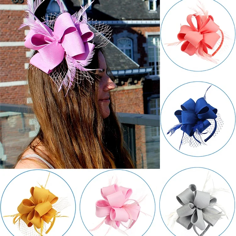 Flower Net Fascinator Headband Alice band Toon Purple Satin Fascinators Wedding Ladies horse race fascinators
