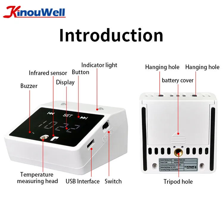 
K2 Portable Room Temperature Measurement Instrument,High Accurate Auto Clock And Fever Thermal Temperature Sensors With Alarm 