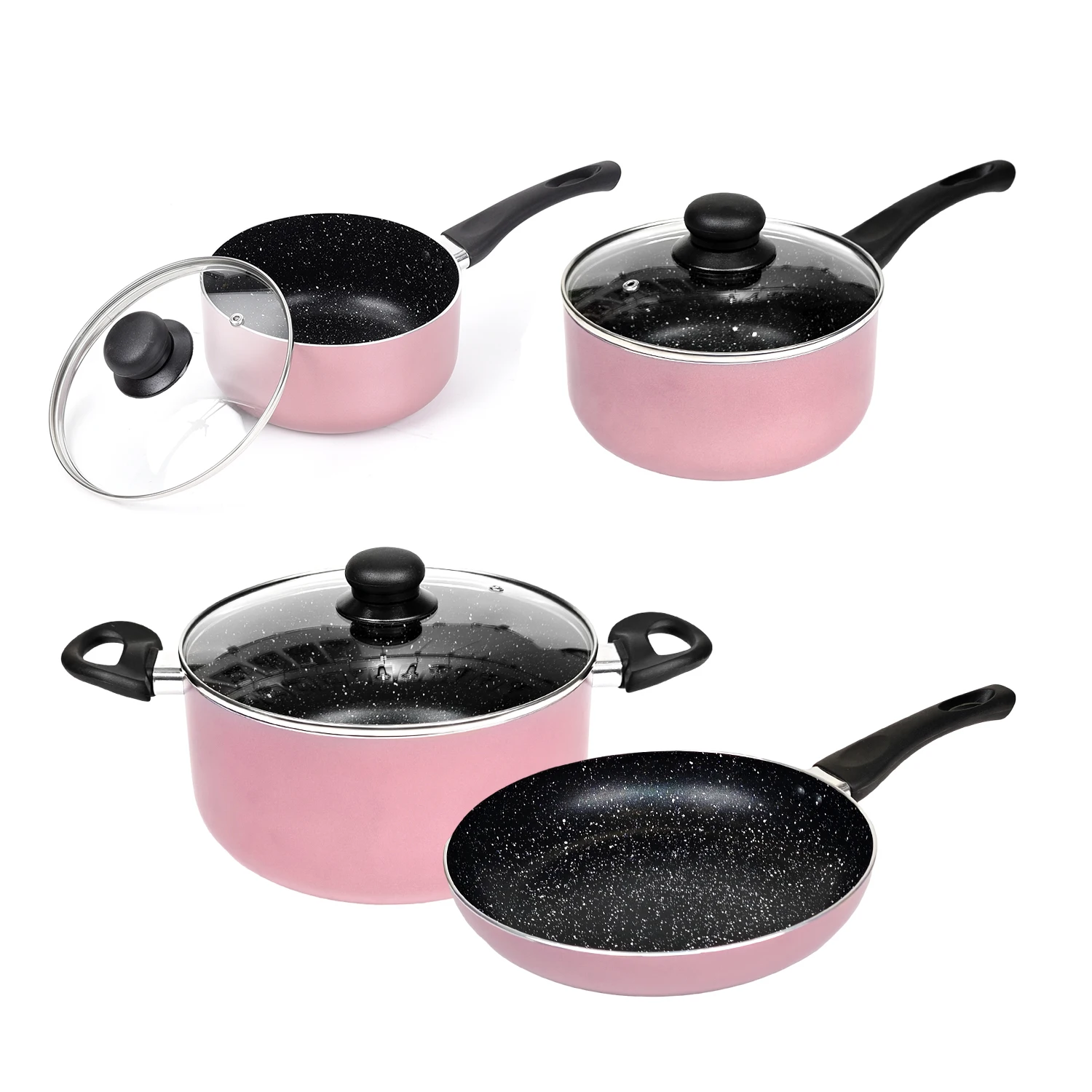 Kimstar 4 Pcs Pink Cooking Pot Set Non-stick Cookware Granite Kitchen Wares Wholesale Enamel Smart Cookware Sets