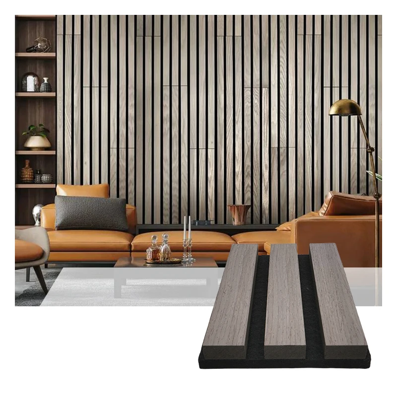 Modern Design Sound Absorption Polyester Fiber MDF Wooden Slat Acoustic  Wall Panel