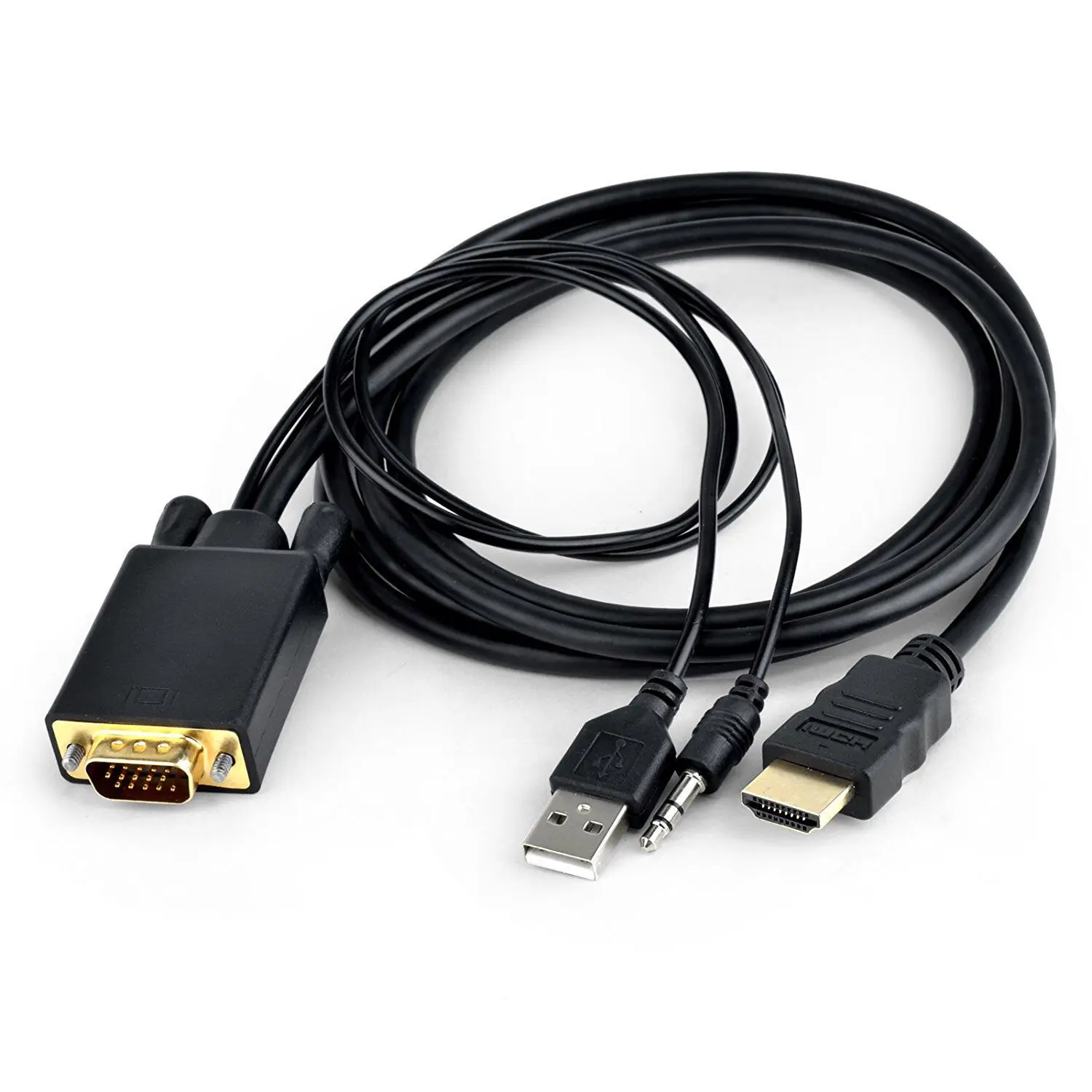 1.8M HDMI to VGA Male to Male Adapter Cable 1080p Computer Video Adapter With Audio Belt Power Cable