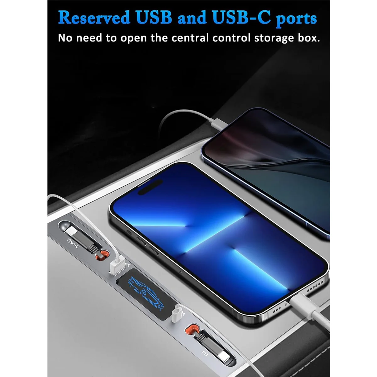 USB-концентратор док-станция с выдвижным PD-кабелем типа C быстрой зарядки для Tesla Model Y 3