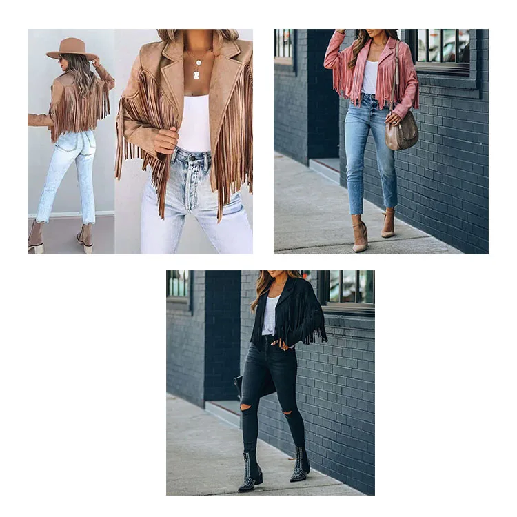 Женское пальто с длинными рукавами и бахромой с перекрестными краями, Приталенный топ