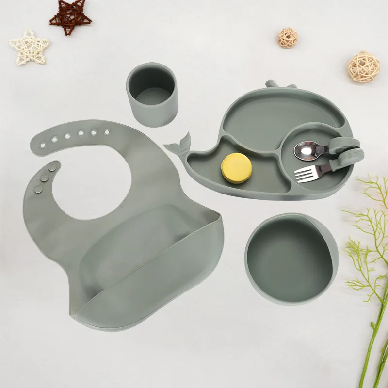 Wholesale Silicon Baby Tableware Bowls Spoon Toddler Children Tableware Kids Dinnerware Baby Silicone Plates Set