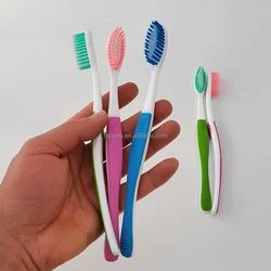 Gum care and massage rubber teeth adults soft rubber toothbrush with printed commodity logo