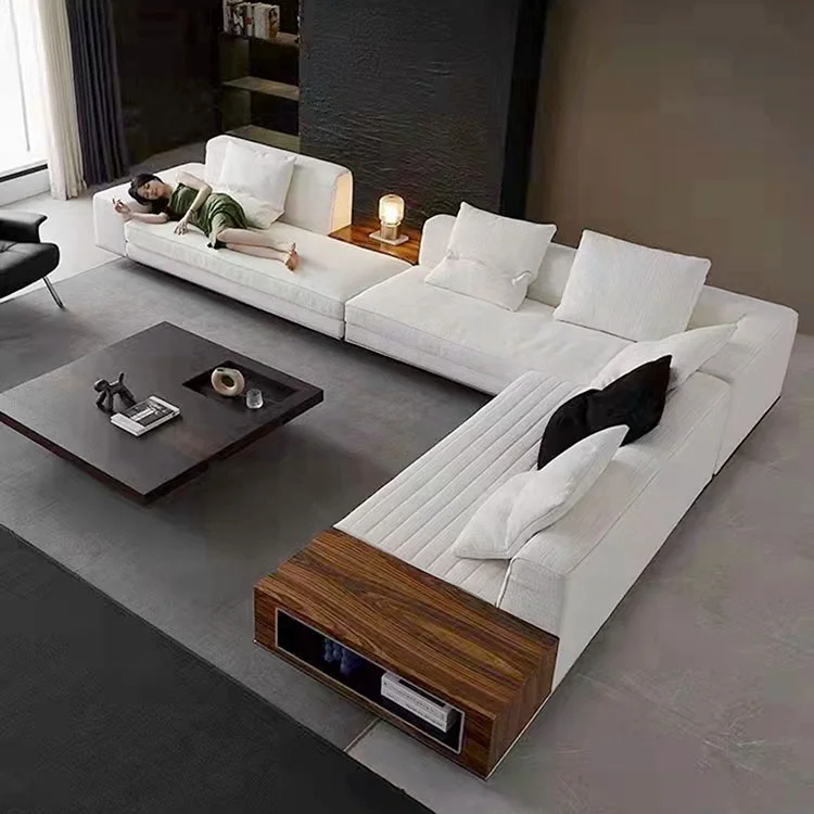 Nordic Luxury Modular Sofa Modern Living Room Furniture Fabric Leather Sofa L Shaped Sectional Sofa