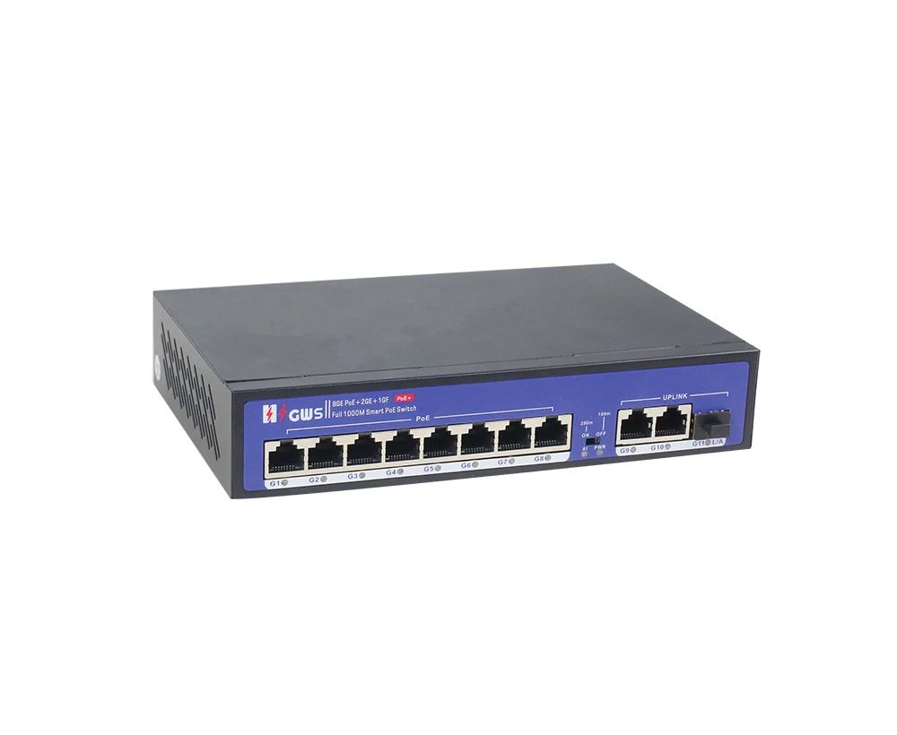 HZGWS 11-port Gigabit Uplink poe switch  8FE PoE+2GE Uplink port+1 SFP PoE Switch