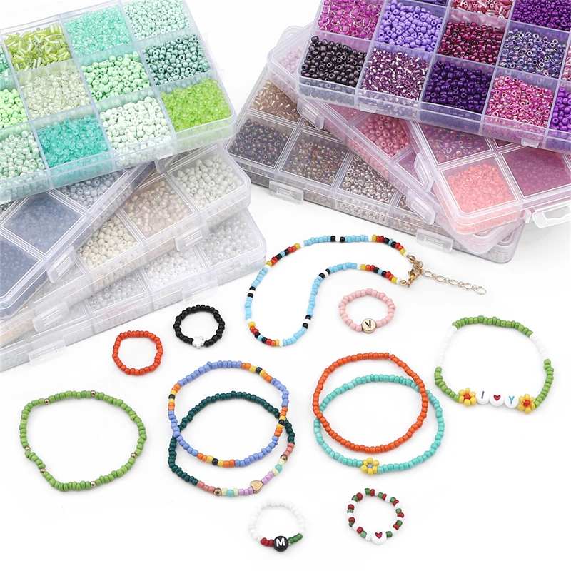 Wholesale 15 Colors Mix Seed Loose Bead Tube Beads Set with Box For DIY Jewelry Beaded Necklace Bracelet Earring Making Kit