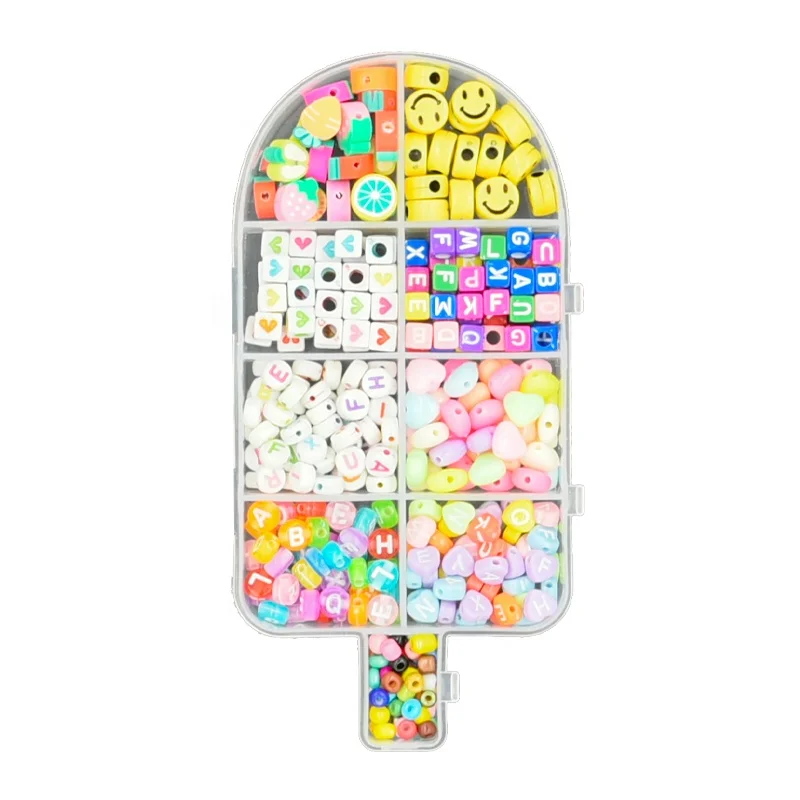 Amazon Hot Sales Cartoon Lollipop Box Set Fruits Clay Beads Alphabet Letter Glass DIY Beads For Kids Making Necklace Bracelets
