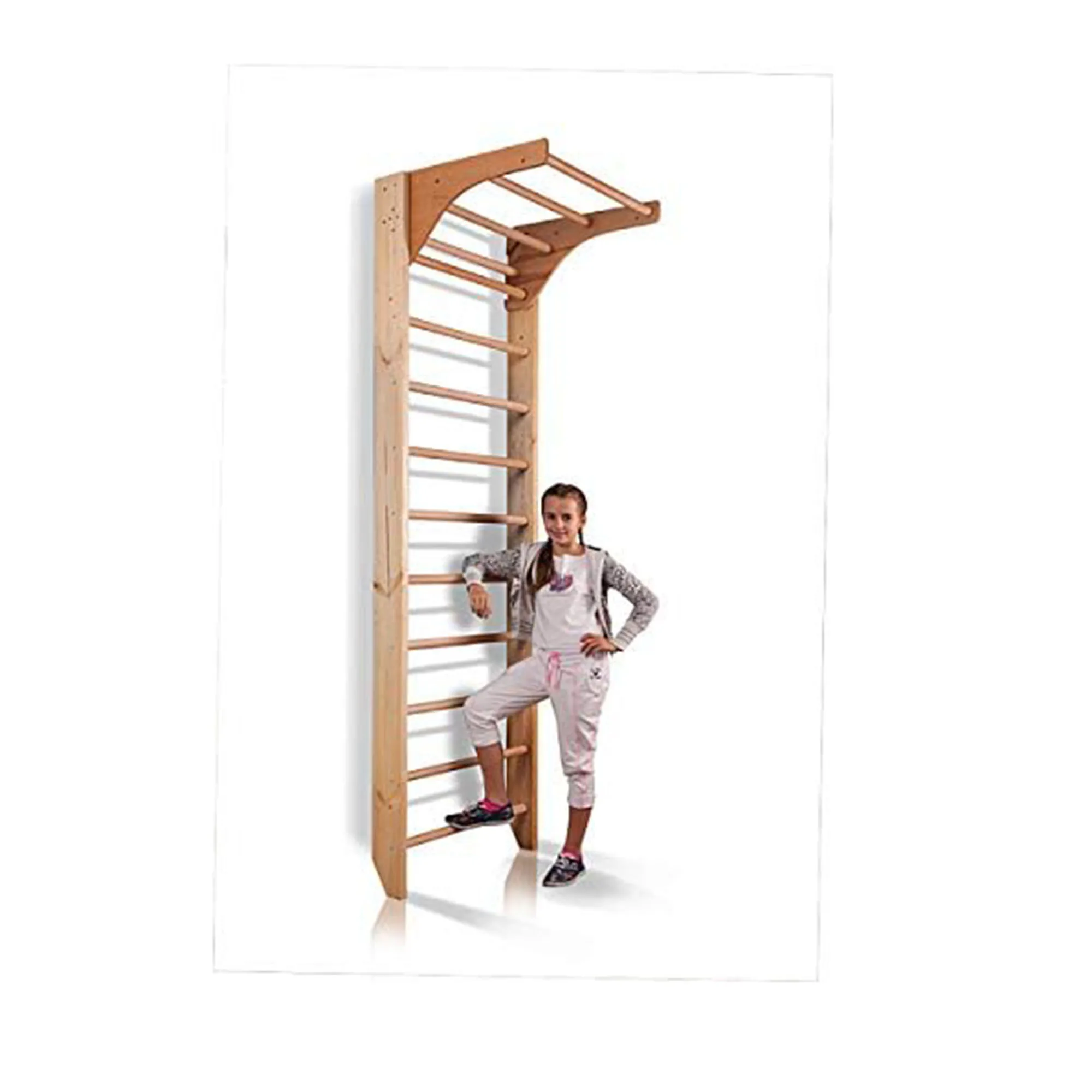 Stall Bars Set Wooden Swedish Ladder For Physical Therapy & Gymnastics With Adjustable Pull-up Bar