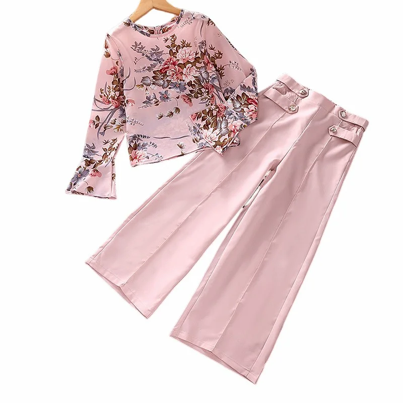 8-12 Years More Color Children Print Suit New Wholesale 2 Pieces Pants And Blouse Sets Outfits For Teen Girls Kids Clothing Set