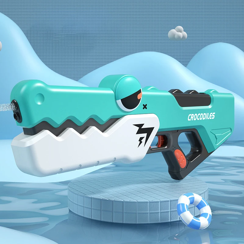 Summer Outdoor Green Cartoon Water Sprayer Pink Water Squirt Gun Plastic Electric Crocodile Water Gun Toy with Swimming Goggles