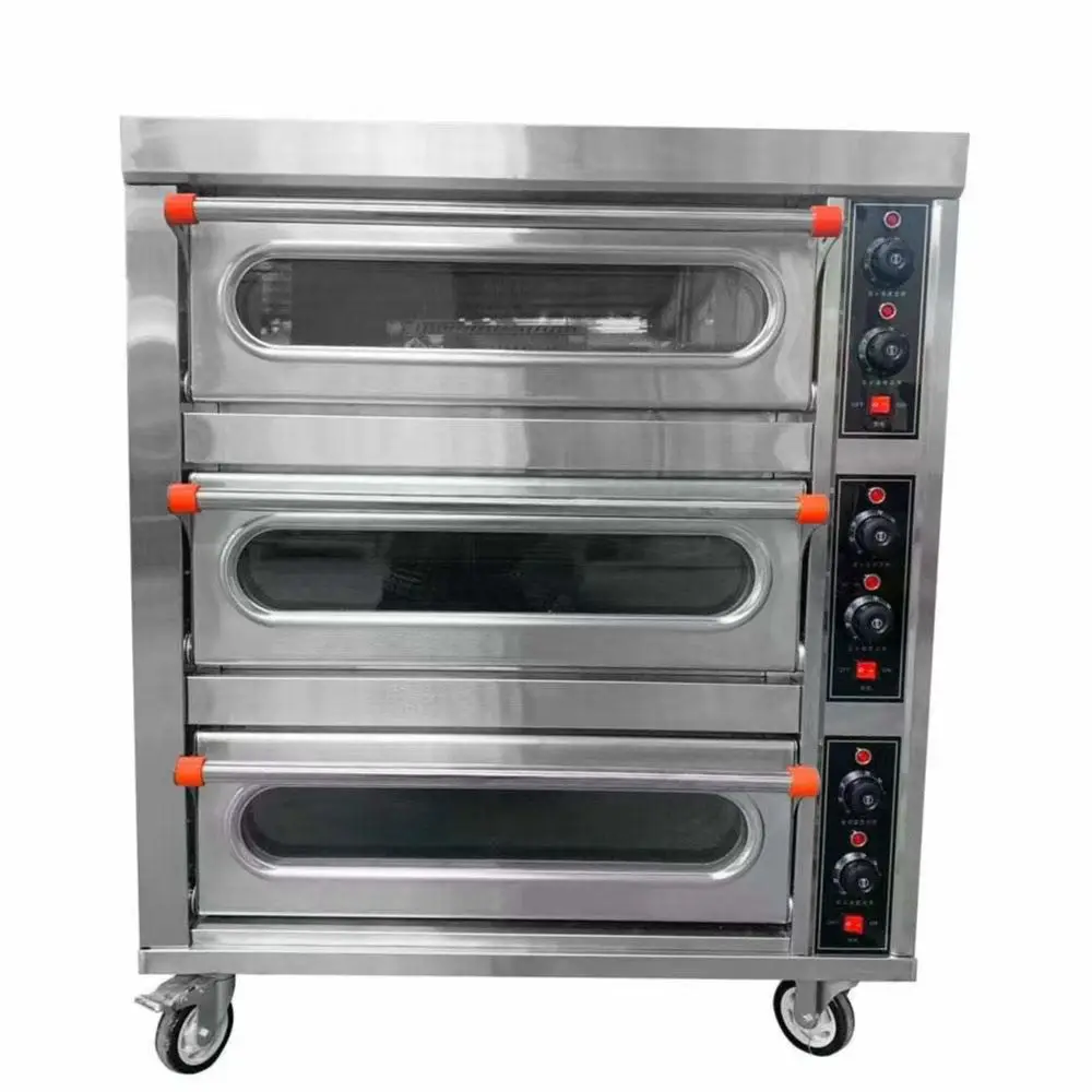 Commercial electric 3 layers 3 Trays Deck Oven,Cake Bread Making Pizza Baking Bakery Oven Price triple Deck Baking Shop Machine