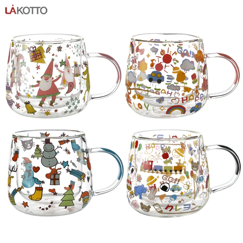 10 oz large tea glass mugs with handles, double wall glass Perfect for Latte, Mocha, Cappuccino, Tea and Juice