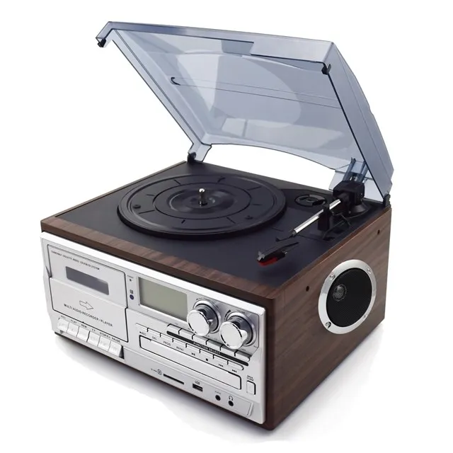 Wooden Speed Dial Stereo with AM/FM/CD/USB Multi-function Radio Play Gramophone MT-18CD