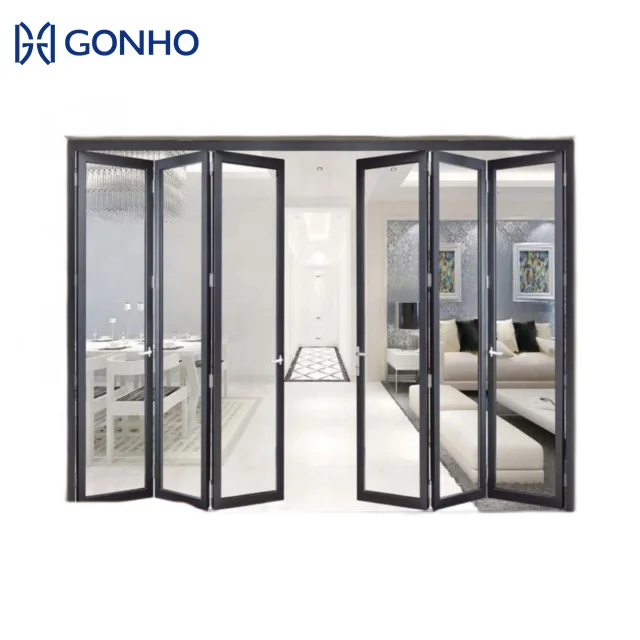 Low Factory Price Accordion Internal Doors Folding Anti-Theft Accordion Doors with Locks  Aluminium Glass Door