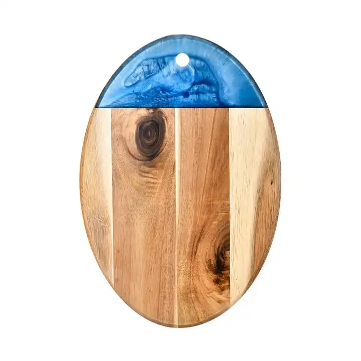 Blue Resin Cutting Board Acacia Wood Chopping Board Customizable Wood + Resin Oval Butcher Board for Kitchen Gift