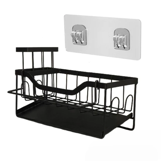 Custom Kitchen Sink Sponge Holder with Towel Bar Carbon Steel Black Soap Dispenser Storage Kitchen Accessories