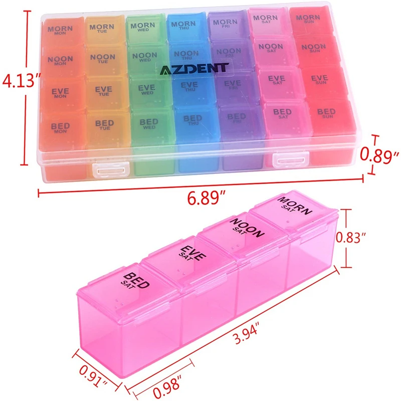 Hot Sale Rainbow Weekly Pill medicine case 28 Case plastic pill box Daily Pill Box