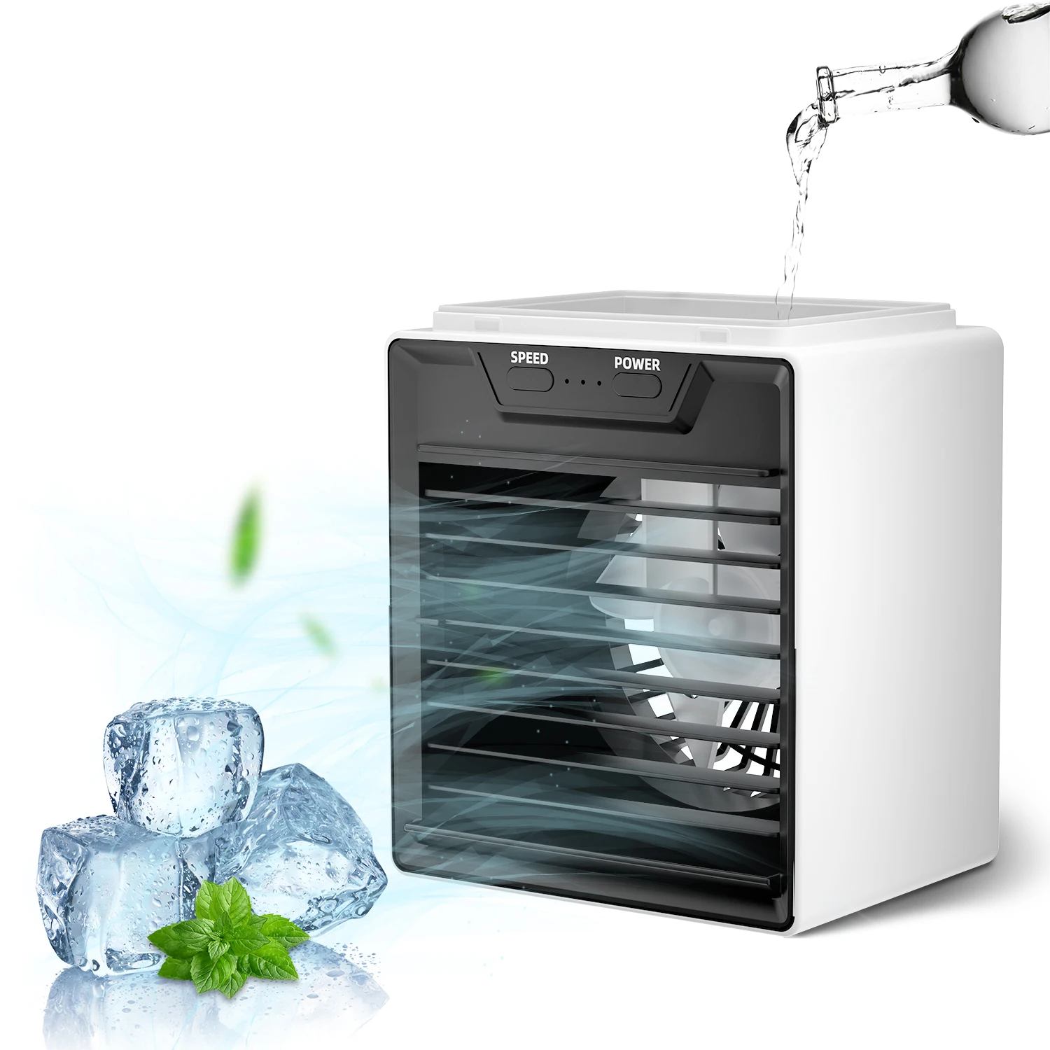 Прямая продажа с фабрики, маленький портативный водяной вентилятор с двумя литиевыми батареями 18650, настольный распылительный вентилятор