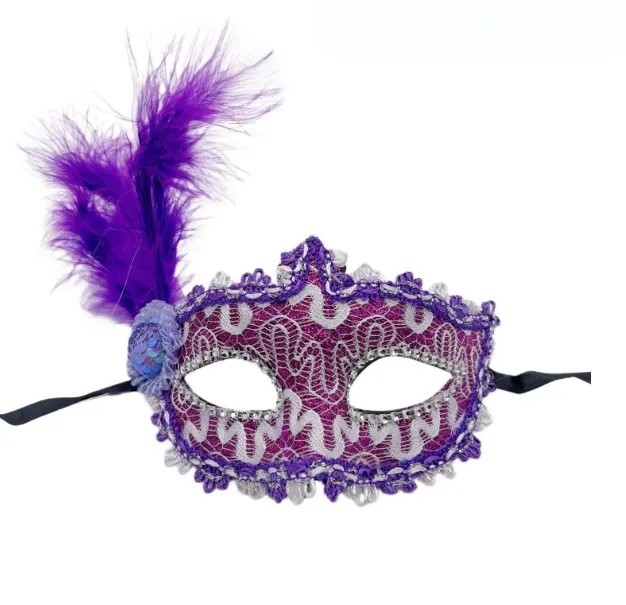 Wholesale Halloween Holiday ball face mask masquerade party mask with feather