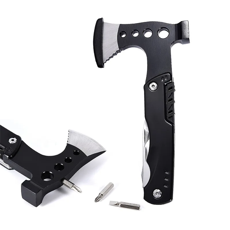 10 In 1 Stainless Steel Multi-function Tool Outdoor Axe Hammer with portable folding knife and Wrench  For Camping Emergency