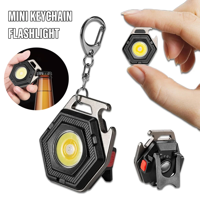 Mini Camping Light LED Flashlight Lantern USB Charging COB Keychain Work Light Floodlight with Strong Magnet IP64 Waterproof 5V