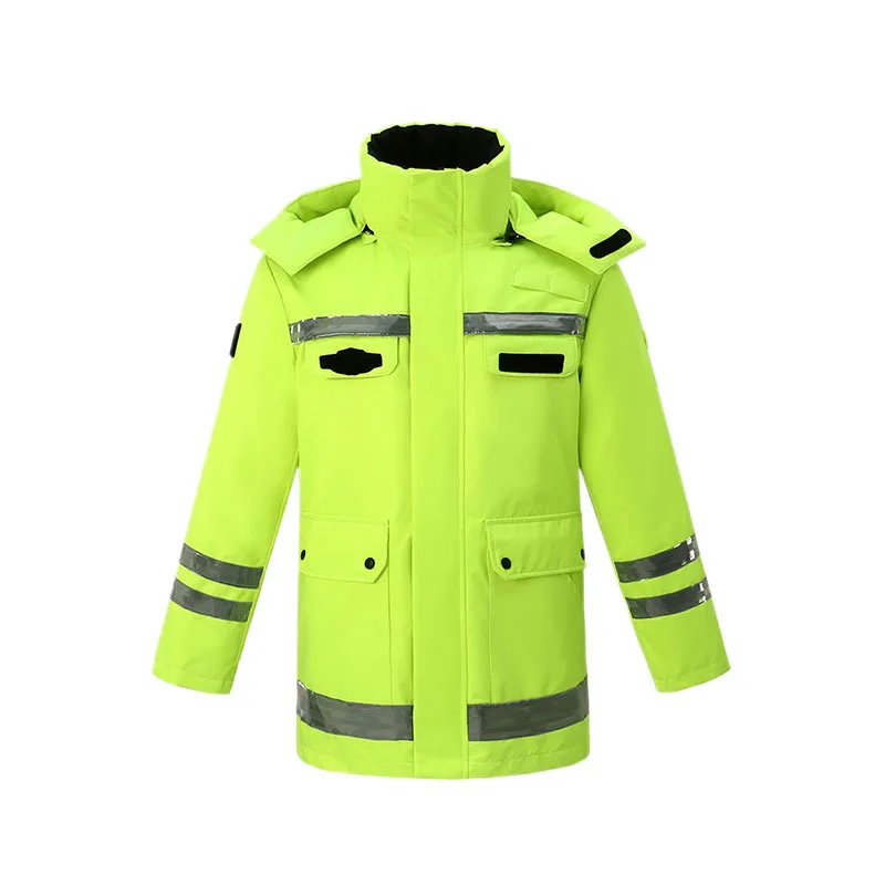 Zennison Fluorescent Cycling Waterproof Thickened Cotton Jacket Adult Jacket Yellow Reflective Raincoat Down Jacket