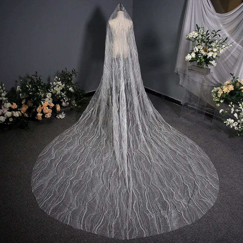 Water wave glitter tulle veils wedding long shining bridal veil