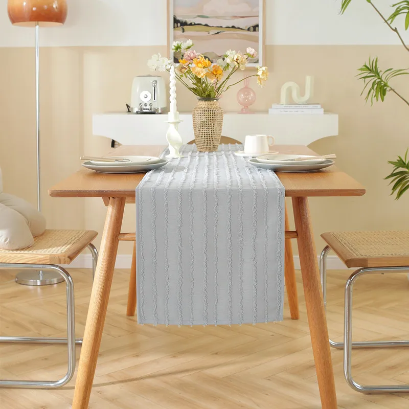 2023 New Design Light Luxury Style Table Runner Striped Pure Color Home Decoration Table Runner