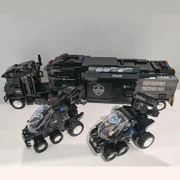 In Stock 1314 Pcs Swat Combat Bus Police Car Block Toys DIY Building Block Sets Blocks & Model Building Toys