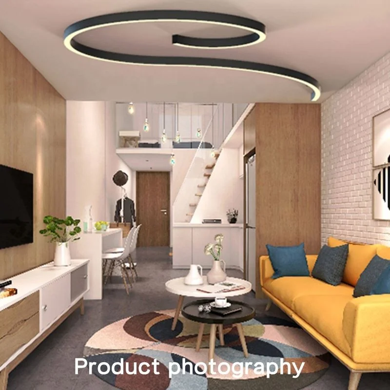 2022 New Modern Restaurant Indoor Kitchen Linear Curve Aluminum Gold LED Chandelier Pendant Hanging Light