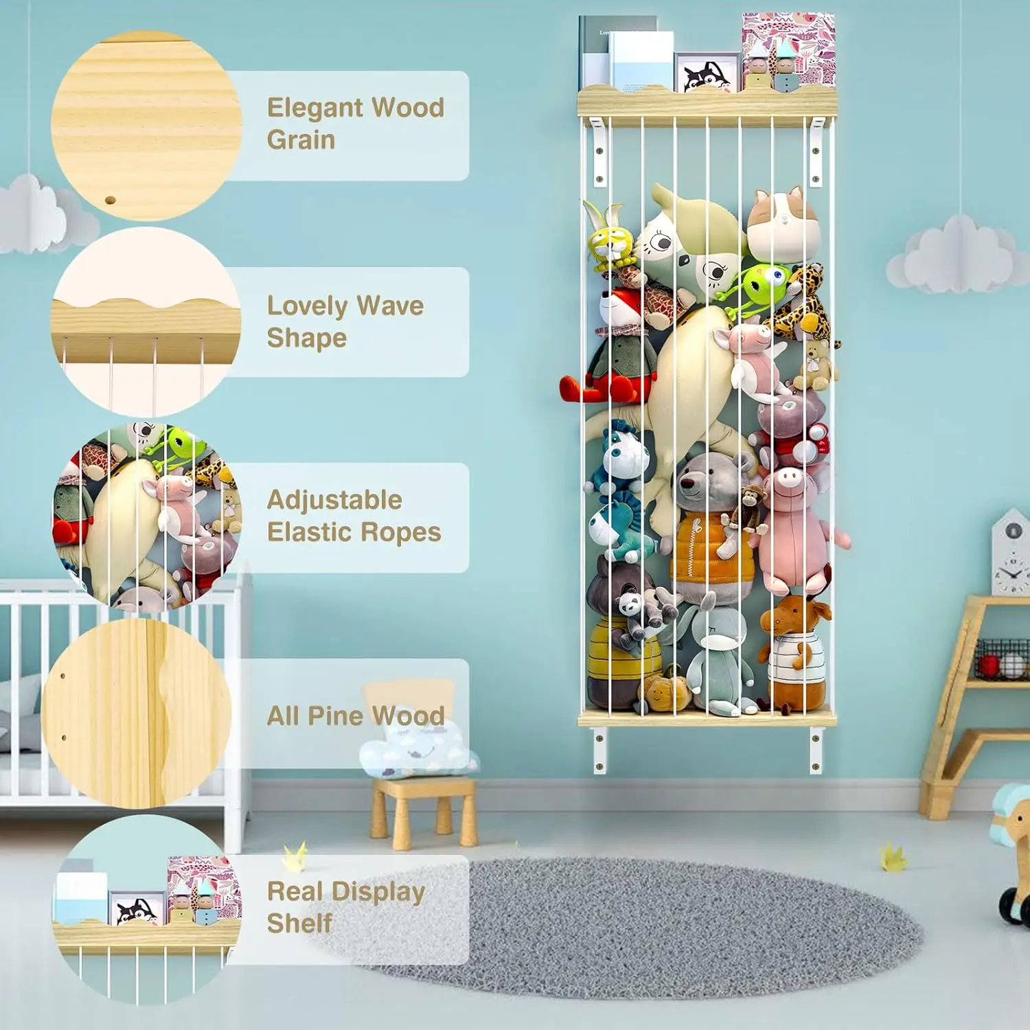 Wooden Plush Toy Organizer  Toy Storage Shelf Stuffed Animal Storage Toys