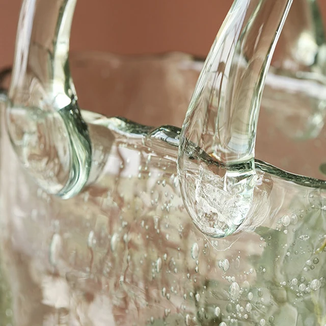 Basket Flower Vase Transparent Wholesale INS Bag Shape Portable Glass Hydroponic Glass for Home Decoration Hand Bag Art Deco