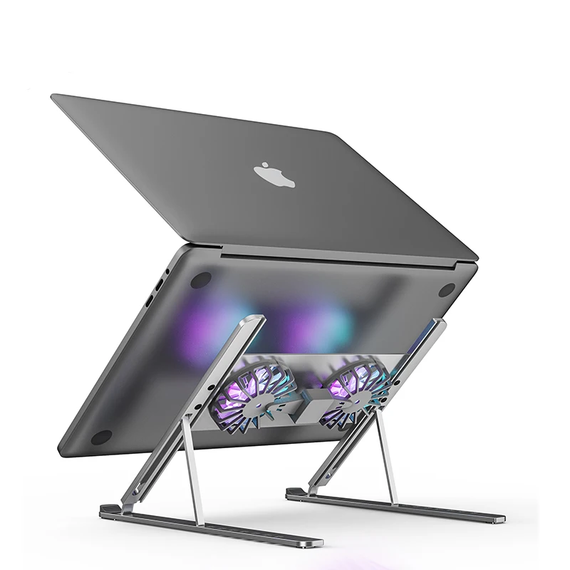 2023 Newest Foldable Tablet Computer Riser Height Adjustable Cooling Pads Portable Ergonomic Aluminium Laptop Stand With Fan