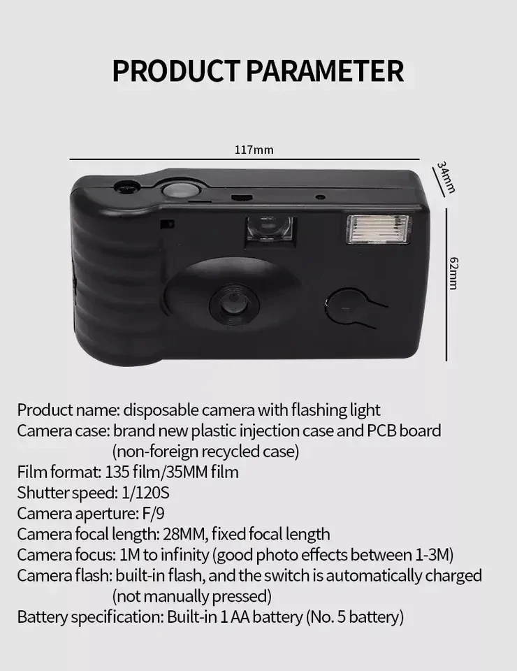 Одноразовая фотокамера со вспышкой, с памятью событий, для вечеринки, розовый, черный, желтый, зеленый, белый, дешевая пленка Kodak Oem 17