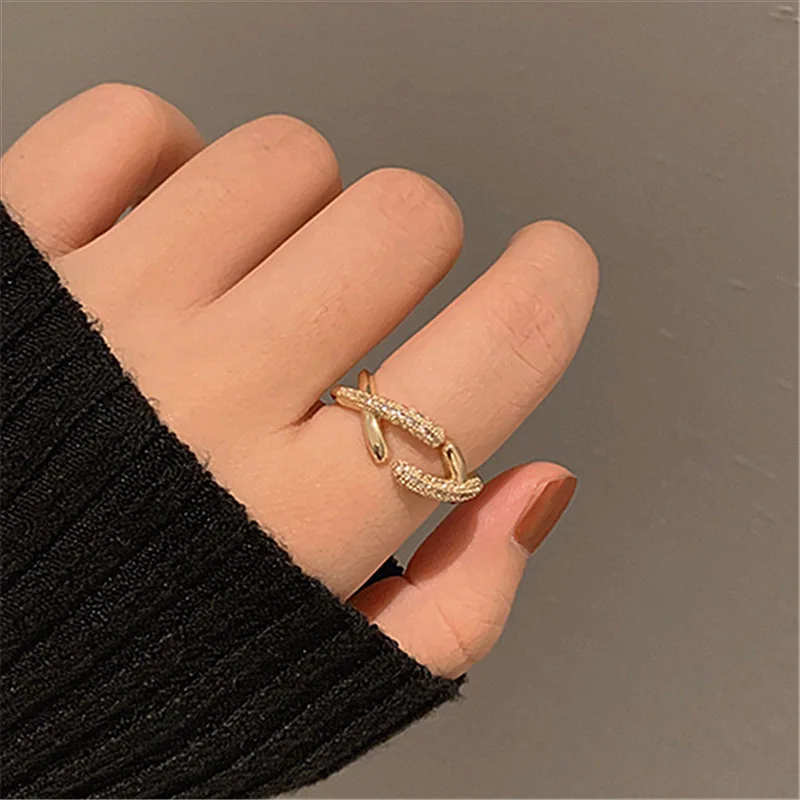 juhu micro-inlaid zircon cross-wound ring female ins tide niche index finger ring open metal ring