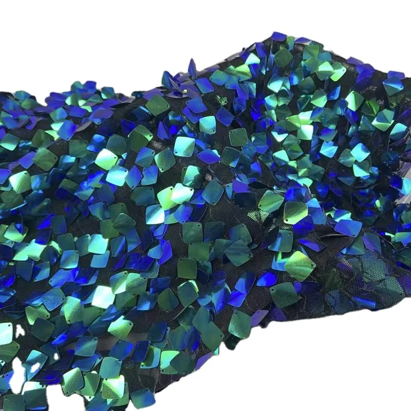 2022 new design 18mm large sequin iridescent colorful fabric with tulle embroidery sell by yard