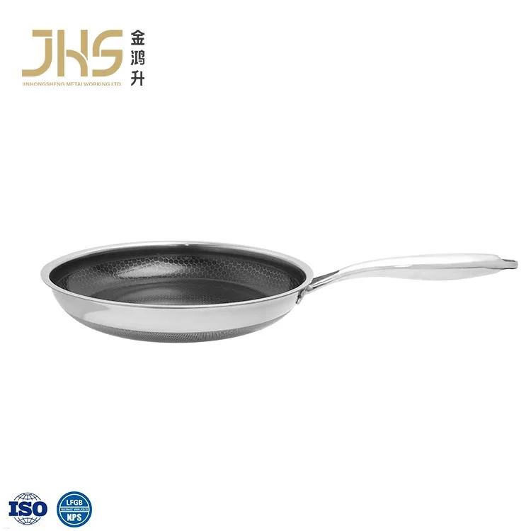 Professional Quality Try-ply Stainless Steel Non Stick Honeycomb 26-30cm Round Frying Pan with Ceramic Coating