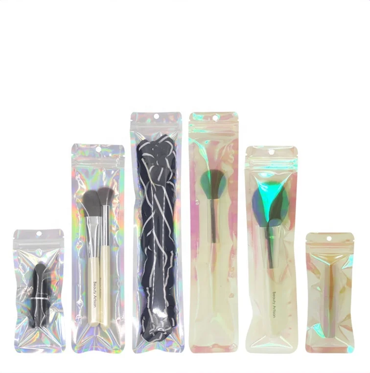 In Stock Makeup Brushes Plastic Packing Bags Resealable Zip Party Favor Accessories Foil Holographic